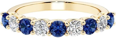 Solid 14k Gold Lab Blue Sapphire and Diamond Nine-Stone Half Eternity Ring, 1.70 Carat, 1.70 Carat, September Birthstone, Anniversary Wedding Band, Birthday Gift for Women w/ Jewelry Box, Sz 4-10 in Saudi Arabia
