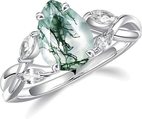 Wasee Natural Moss Agate Ring And Birthstone Ring 925 Sterling Silver Engagement Wedding Promise Ring Jewelry for Women in Saudi Arabia