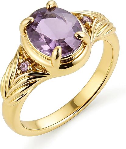14K Gold Plated 925 Sterling Silver Fashion Ring for Women,Purple Cubic Zirconia Oval Cut Dainty Ring Jewelry Gifts for Her,Vintage Ring for Anniversary Wedding Engagement Daily Size:6-10 in Kuwait