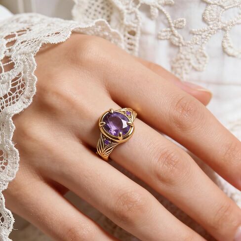 14K Gold Plated 925 Sterling Silver Fashion Ring for Women,Purple Cubic Zirconia Oval Cut Dainty Ring Jewelry Gifts for Her,Vintage Ring for Anniversary Wedding Engagement Daily Size:6-10 in Kuwait