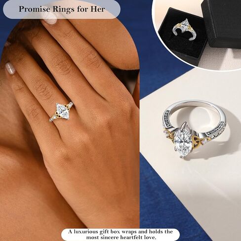 Btysun Promise Rings for Her Engagement Rings for Women Marquise Wedding Gifts Trendy Stuff Witches Knot Band White Gold Ring Non Tarnish Waterproof 2CT Cubic Zirconia Ring Size 4-10 in Kuwait