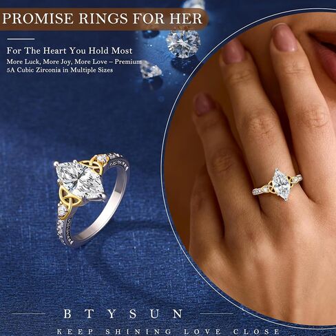 Btysun Promise Rings for Her Engagement Rings for Women Marquise Wedding Gifts Trendy Stuff Witches Knot Band White Gold Ring Non Tarnish Waterproof 2CT Cubic Zirconia Ring Size 4-10 in Kuwait
