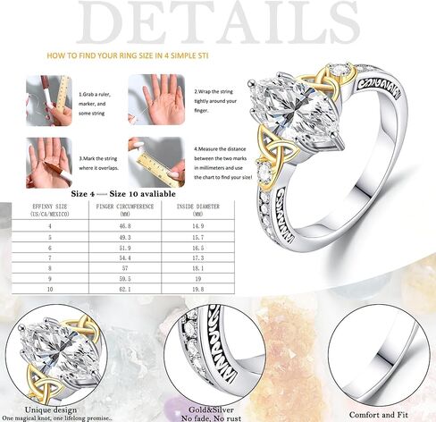 Btysun Promise Rings for Her Engagement Rings for Women Marquise Wedding Gifts Trendy Stuff Witches Knot Band White Gold Ring Non Tarnish Waterproof 2CT Cubic Zirconia Ring Size 4-10 in Kuwait