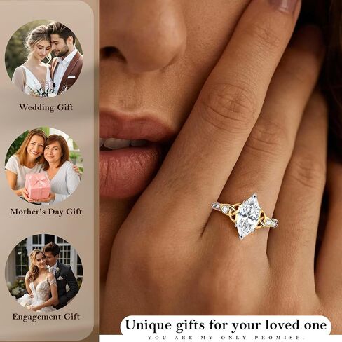 Btysun Promise Rings for Her Engagement Rings for Women Marquise Wedding Gifts Trendy Stuff Witches Knot Band White Gold Ring Non Tarnish Waterproof 2CT Cubic Zirconia Ring Size 4-10 in Kuwait