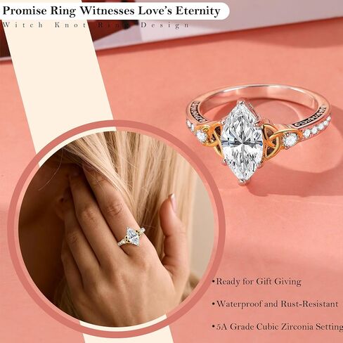 Btysun Promise Rings for Her Engagement Rings for Women Marquise Wedding Gifts Trendy Stuff Witches Knot Band White Gold Ring Non Tarnish Waterproof 2CT Cubic Zirconia Ring Size 4-10 in Kuwait