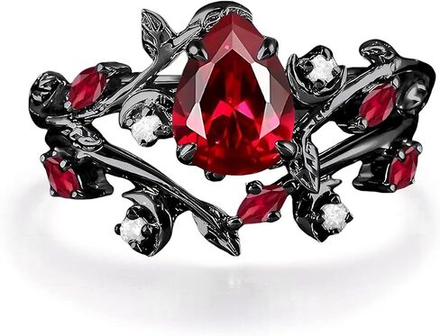 Created Ruby Rings Set for Women Red Created Ruby Wedding Band 925 Sterling 10K 14K 18K Gemstone Vintage Inspired Promise Ring for Anniversary Engagement Jewelry Gifts Size4-12 in Saudi Arabia