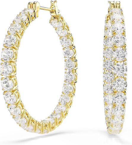 Swarovski Matrix hoop earrings, Round cut, White, Gold-tone plated in Saudi Arabia