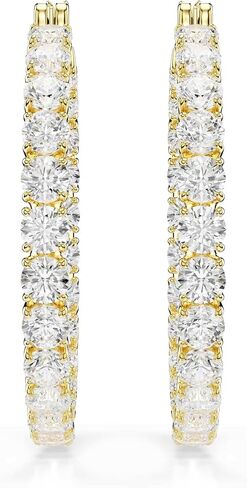 Swarovski Matrix hoop earrings, Round cut, White, Gold-tone plated in Saudi Arabia