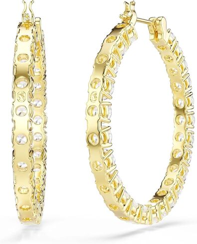 Swarovski Matrix hoop earrings, Round cut, White, Gold-tone plated in Saudi Arabia