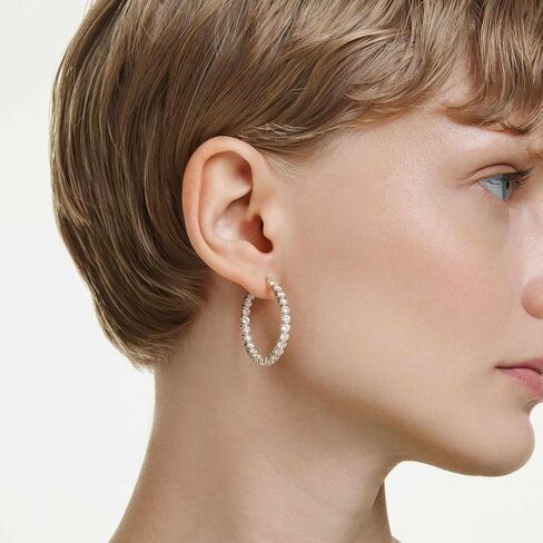 Swarovski Matrix hoop earrings, Round cut, White, Gold-tone plated in Saudi Arabia