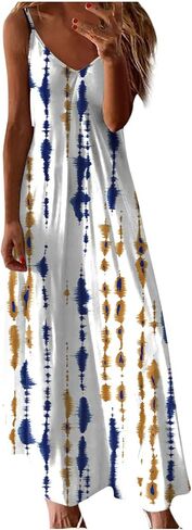 Summer Dresses for Women Printed Spaghetti Strap V-Neck Dress Flowy Casual Loose Midi Hawaiian Sundresses in Saudi Arabia