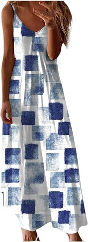Summer Dresses for Women Printed Spaghetti Strap V-Neck Dress Flowy Casual Loose Midi Hawaiian Sundresses in Saudi Arabia