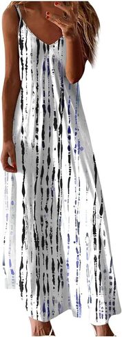 Summer Dresses for Women Printed Spaghetti Strap V-Neck Dress Flowy Casual Loose Midi Hawaiian Sundresses in Saudi Arabia