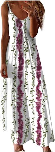 Summer Dresses for Women Printed Spaghetti Strap V-Neck Dress Flowy Casual Loose Midi Hawaiian Sundresses in Saudi Arabia