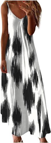 Summer Dresses for Women Printed Spaghetti Strap V-Neck Dress Flowy Casual Loose Midi Hawaiian Sundresses in Saudi Arabia