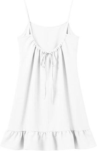 Summer Mini Dress for Women Cotton Linen Spaghetti Strap Ruffle Hem Dresses Backless Sleeveless Beach Sundresses in Saudi Arabia
