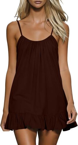 Summer Mini Dress for Women Cotton Linen Spaghetti Strap Ruffle Hem Dresses Backless Sleeveless Beach Sundresses in Saudi Arabia