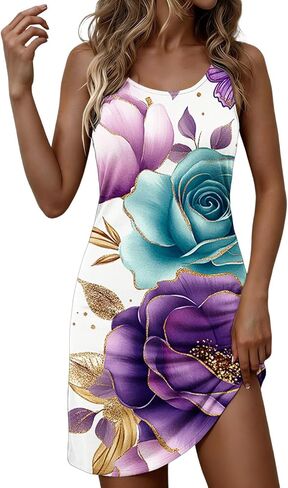 Casual Dresses for Women Sleeveless Tank Scoop Neck Sundresses Elegant Printed Summer Beach Boho Dresses in Saudi Arabia