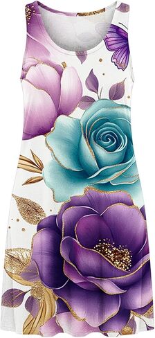 Casual Dresses for Women Sleeveless Tank Scoop Neck Sundresses Elegant Printed Summer Beach Boho Dresses in Saudi Arabia