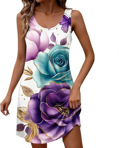 Casual Dresses for Women Sleeveless Tank Scoop Neck Sundresses Elegant Printed Summer Beach Boho Dresses in Saudi Arabia