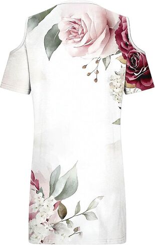Sun Dresses for Women 2026 Vacation Cold Shoulder Scoop Neck Dress Printed Boho Flowy Summer Beach Mini Dresses in Saudi Arabia