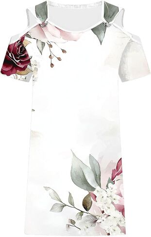 Sun Dresses for Women 2026 Vacation Cold Shoulder Scoop Neck Dress Printed Boho Flowy Summer Beach Mini Dresses in Saudi Arabia