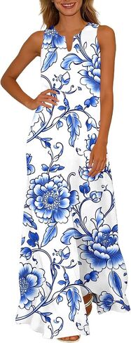 Womens Summer Dresses Floral Printed Tank A-Line Sundresses V-Neck Casual Loose Beach Vacation Trendy Outfit in Saudi Arabia