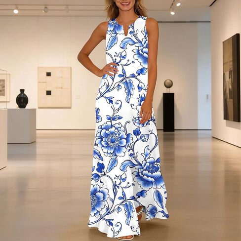 Womens Summer Dresses Floral Printed Tank A-Line Sundresses V-Neck Casual Loose Beach Vacation Trendy Outfit in Saudi Arabia