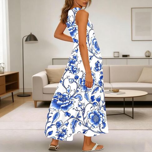 Womens Summer Dresses Floral Printed Tank A-Line Sundresses V-Neck Casual Loose Beach Vacation Trendy Outfit in Saudi Arabia