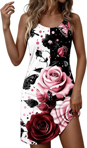Casual Dresses for Women Sleeveless Tank Scoop Neck Sundresses Elegant Printed Summer Beach Boho Dresses in Saudi Arabia
