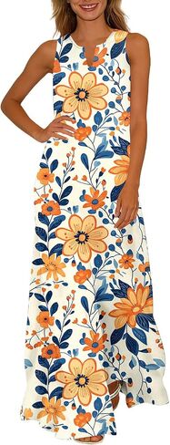 Womens Summer Dresses Floral Printed Tank A-Line Sundresses V-Neck Casual Loose Beach Vacation Trendy Outfit in Saudi Arabia