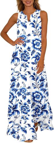 Womens Summer Dresses Floral Printed Tank A-Line Sundresses V-Neck Casual Loose Beach Vacation Trendy Outfit in Saudi Arabia