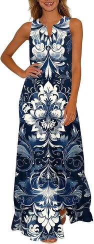 Womens Summer Dresses Floral Printed Tank A-Line Sundresses V-Neck Casual Loose Beach Vacation Trendy Outfit in Saudi Arabia