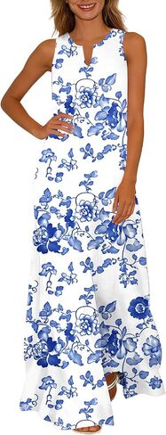 Womens Summer Dresses Floral Printed Tank A-Line Sundresses V-Neck Casual Loose Beach Vacation Trendy Outfit in Saudi Arabia