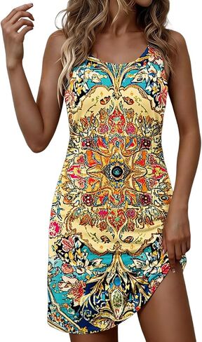 Casual Dresses for Women Sleeveless Tank Scoop Neck Sundresses Elegant Printed Summer Beach Boho Dresses in Saudi Arabia