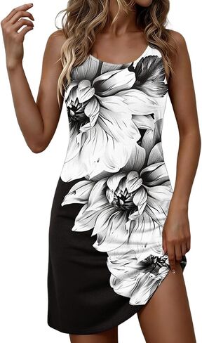 Casual Dresses for Women Sleeveless Tank Scoop Neck Sundresses Elegant Printed Summer Beach Boho Dresses in Saudi Arabia