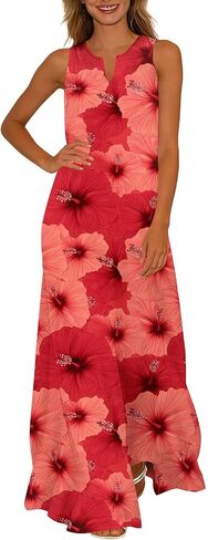 Womens Summer Dresses Floral Printed Tank A-Line Sundresses V-Neck Casual Loose Beach Vacation Trendy Outfit in Saudi Arabia