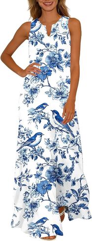 Womens Summer Dresses Floral Printed Tank A-Line Sundresses V-Neck Casual Loose Beach Vacation Trendy Outfit in Saudi Arabia