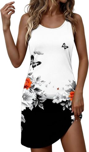 Casual Dresses for Women Sleeveless Tank Scoop Neck Sundresses Elegant Printed Summer Beach Boho Dresses in Saudi Arabia