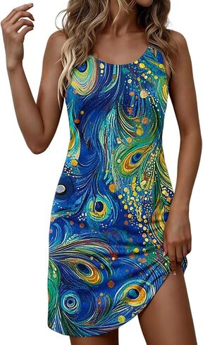 Casual Dresses for Women Sleeveless Tank Scoop Neck Sundresses Elegant Printed Summer Beach Boho Dresses in Saudi Arabia