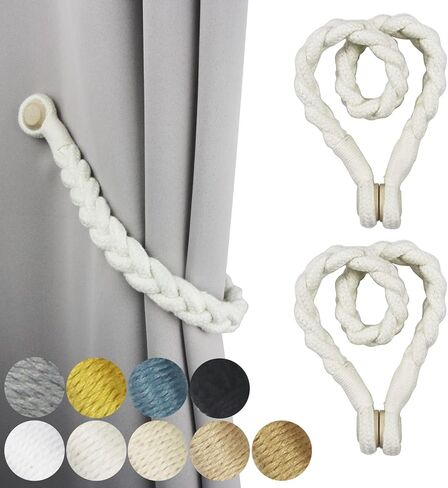 2 Pack Magnetic Soft Curtain Tiebacks Cotton Hand-Woven Tieback Holdback Home Decorative Tie Backs with Wooden Buckle for Home Office Decor (Blue, 2) in Saudi Arabia
