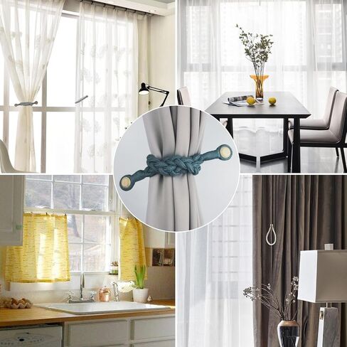 2 Pack Magnetic Soft Curtain Tiebacks Cotton Hand-Woven Tieback Holdback Home Decorative Tie Backs with Wooden Buckle for Home Office Decor (Blue, 2) in Saudi Arabia