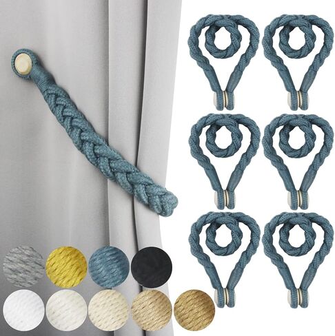 2 Pack Magnetic Soft Curtain Tiebacks Cotton Hand-Woven Tieback Holdback Home Decorative Tie Backs with Wooden Buckle for Home Office Decor (Blue, 2) in Saudi Arabia