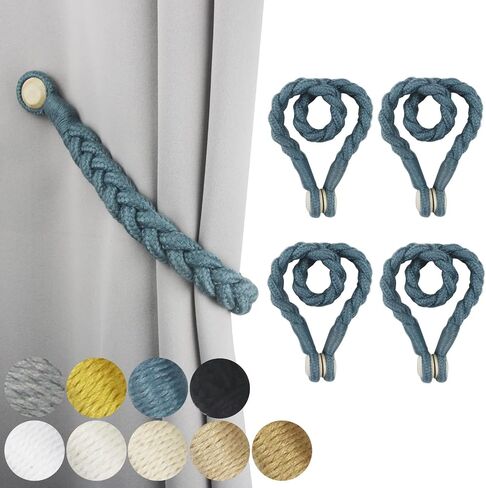 2 Pack Magnetic Soft Curtain Tiebacks Cotton Hand-Woven Tieback Holdback Home Decorative Tie Backs with Wooden Buckle for Home Office Decor (Blue, 2) in Saudi Arabia