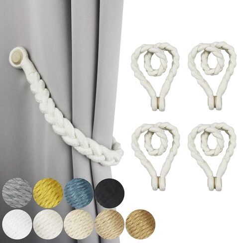 2 Pack Magnetic Soft Curtain Tiebacks Cotton Hand-Woven Tieback Holdback Home Decorative Tie Backs with Wooden Buckle for Home Office Decor (Blue, 2) in Saudi Arabia