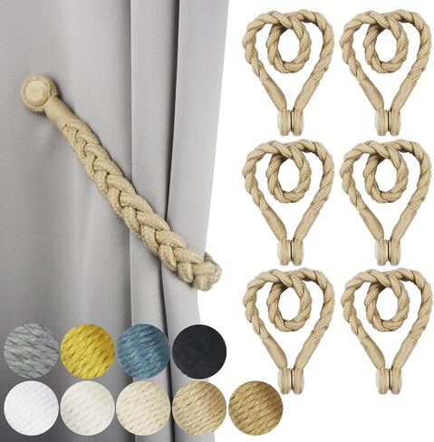 2 Pack Magnetic Soft Curtain Tiebacks Cotton Hand-Woven Tieback Holdback Home Decorative Tie Backs with Wooden Buckle for Home Office Decor (Blue, 2) in Saudi Arabia