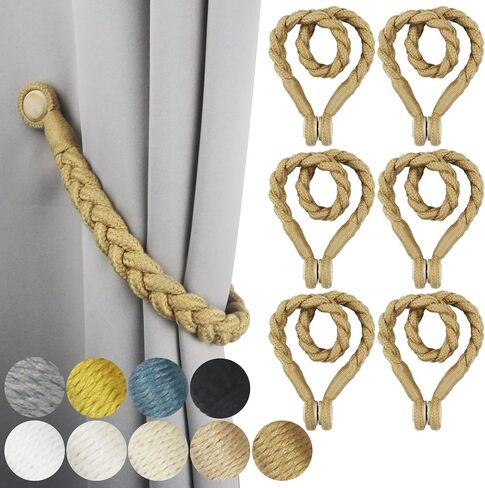 2 Pack Magnetic Soft Curtain Tiebacks Cotton Hand-Woven Tieback Holdback Home Decorative Tie Backs with Wooden Buckle for Home Office Decor (Blue, 2) in Saudi Arabia