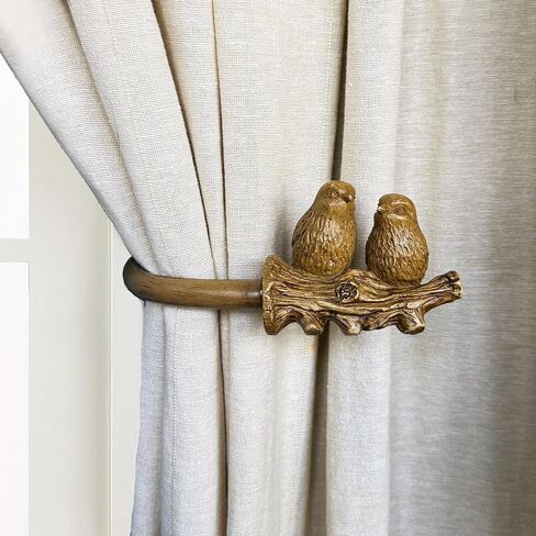 Curtain Drapery Holdbacks, Gold Drapery Hooks Holders with Twin Birds Finials, Drywall Mount, Set of 2 in Saudi Arabia