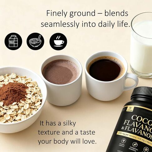 High Flavanol Cocoa Powder Supplement with 1200mg Flavanols & Flavonoids (600mg Epicatechin) for Heart Health, Nitric Oxide Support & Energy, 10X More Flavanols Than Regular Cocoa Powder (01) in Saudi Arabia
