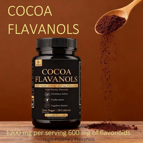 High Flavanol Cocoa Powder Supplement with 1200mg Flavanols & Flavonoids (600mg Epicatechin) for Heart Health, Nitric Oxide Support & Energy, 10X More Flavanols Than Regular Cocoa Powder (01) in Saudi Arabia